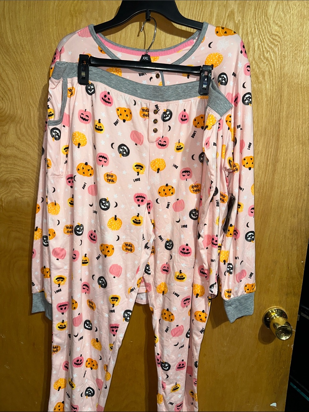 Cuddl Duds Pink Halloween Pumpkin Pajama Set with Gray Trim